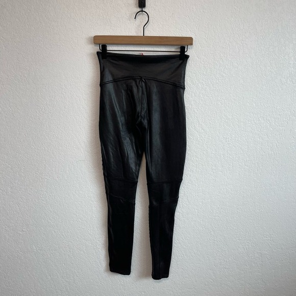 Spanx Faux Leather Moto High Waist Shaping Pull-On Ankle Leggings Very Black M - Picture 10 of 15